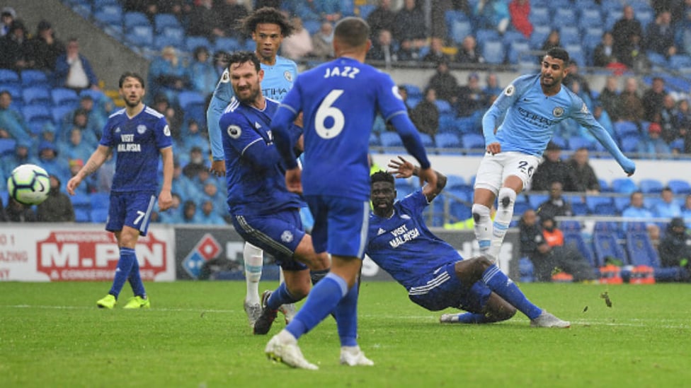 FIRST GOALS : Riyad Mahrez opens his City account with a brace in the 5-0 win away to Cardiff City