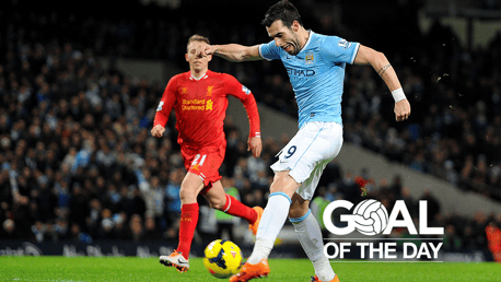 GOAL OF THE DAY: Alvaro Negredo scored this lovely effort against Liverpool at the Etihad Stadium in December 2013.