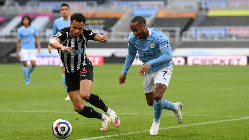 CAUSING A STER: Raheem Sterling shows Jacob Murphy a clean pair of heels