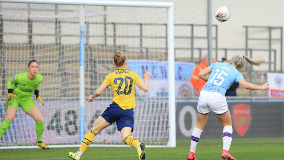 HEMP HEADER : Lauren angles a header into the top corner of the net