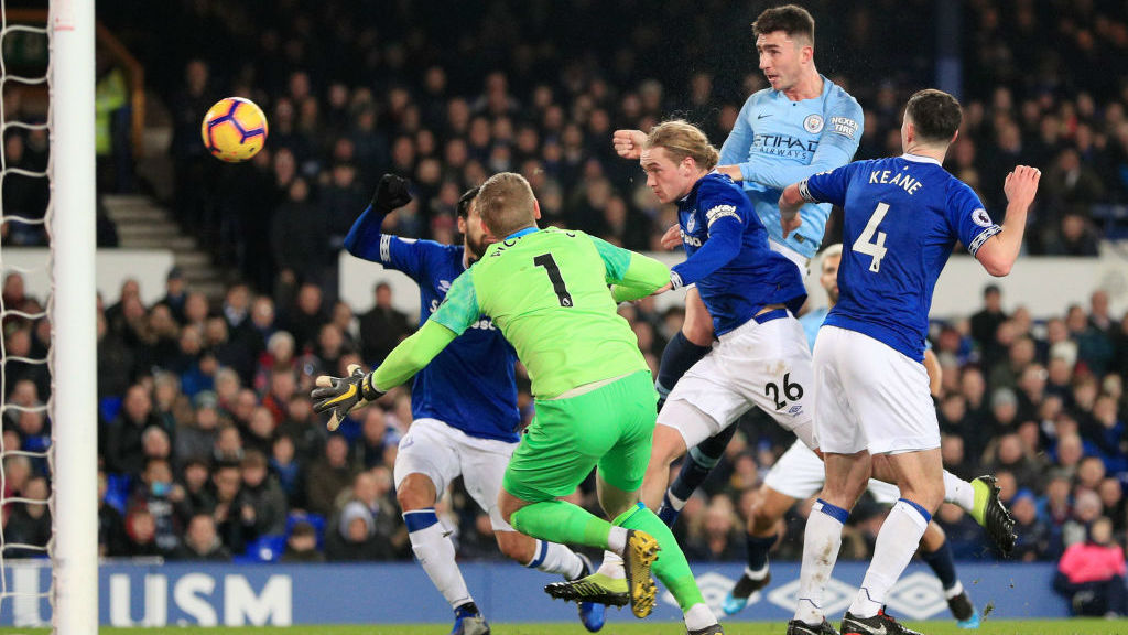 SO CLOSE : Aymeric Laporte can't quite guide his header on target