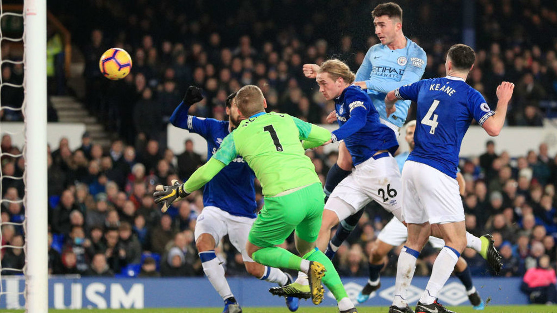 SO CLOSE: Aymeric Laporte can't quite guide his header on target