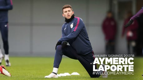 STRAIGHT INTO ACTION: Aymeric Laporte's first day at City included his first training session