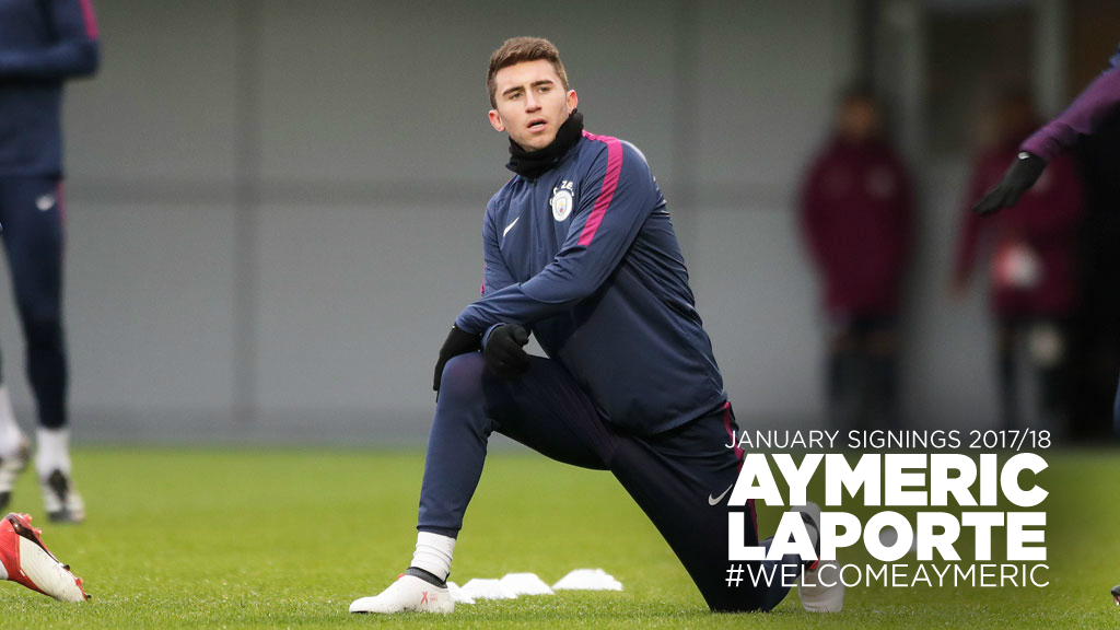 STRAIGHT INTO ACTION: Aymeric Laporte's first day at City included his first training session