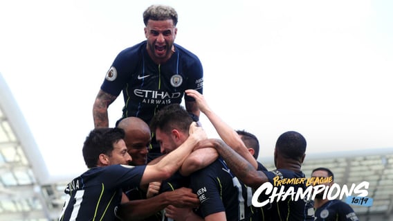 CHAMPIONS: Celebrating Aymeric Laporte's goal.