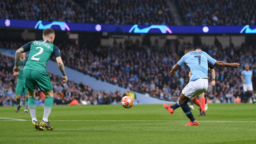 STRIKE ONE : Raheem Sterling opens the scoring with a quite stunning finish