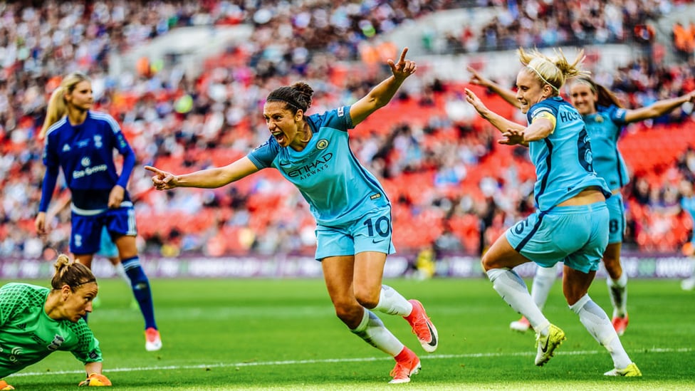 GRANDEST STAGE : Former World Player of the Year, Carli Lloyd, sends City on our way to a first FA Cup title at Wembley in 2017.