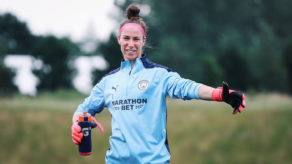 KEEPING IT COOL : Karen Bardsley dons the gloves