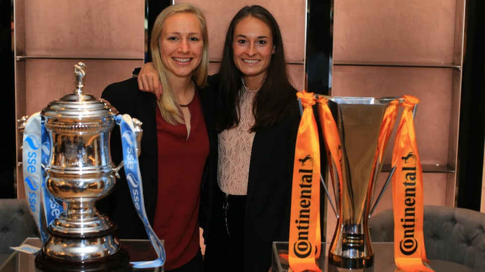 SMILES AND SILVERWARE : Pauline Bremer and Tessa Wullaert celebrate the cup double