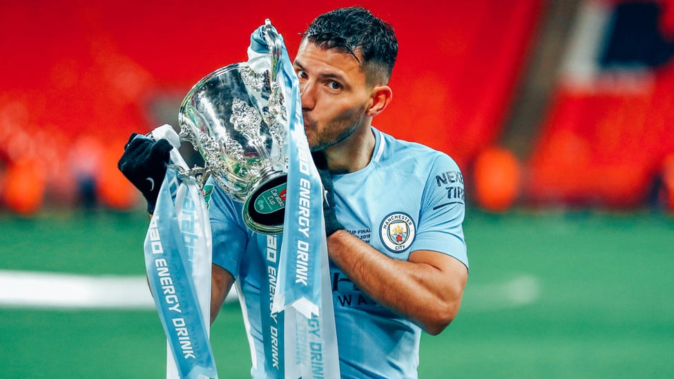 SEALED WITH A KISS : And Sergio Aguero will be gunning for more Carabao Cup glory later this month