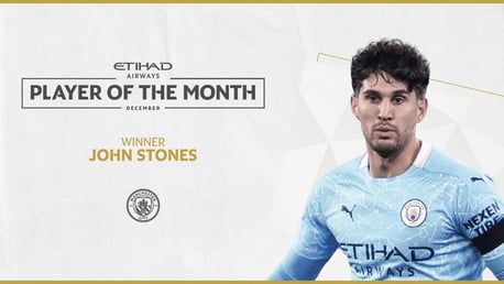 Stones lands Etihad player of the month award