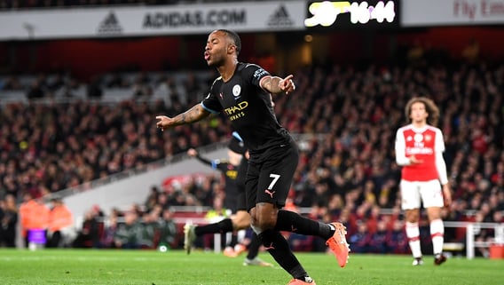 SWEET 16: Raheem Sterling strokes home his 16th of the season to put City 2-0 up