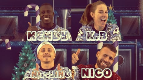 IT'S CHRISTMAS: Angelino, Bardsley, Mendy and Otamendi put their memory to the test in the name of festive fun.