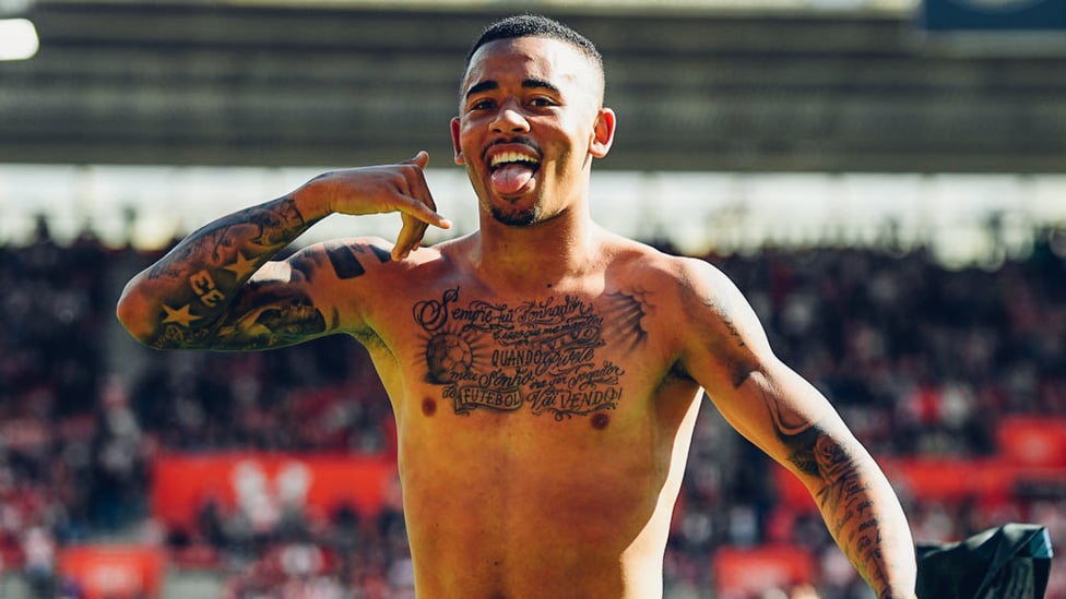 CENTURIONS : Another moment of history. Gabriel Jesus delivers his trademark celebration after scoring the goal which meant we ended the 2017/18 campaign as the first side to achieve 100 points in the Premier League.