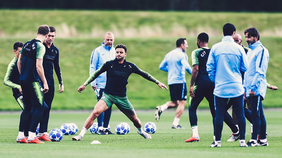 STRETCH : Kyle Walker prepares for our Champions League clash - plus, spot the new UCL footballs!