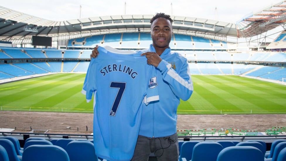 SIGNING : Raheem Sterling poses at the Etihad when he first joined City back in 2015.