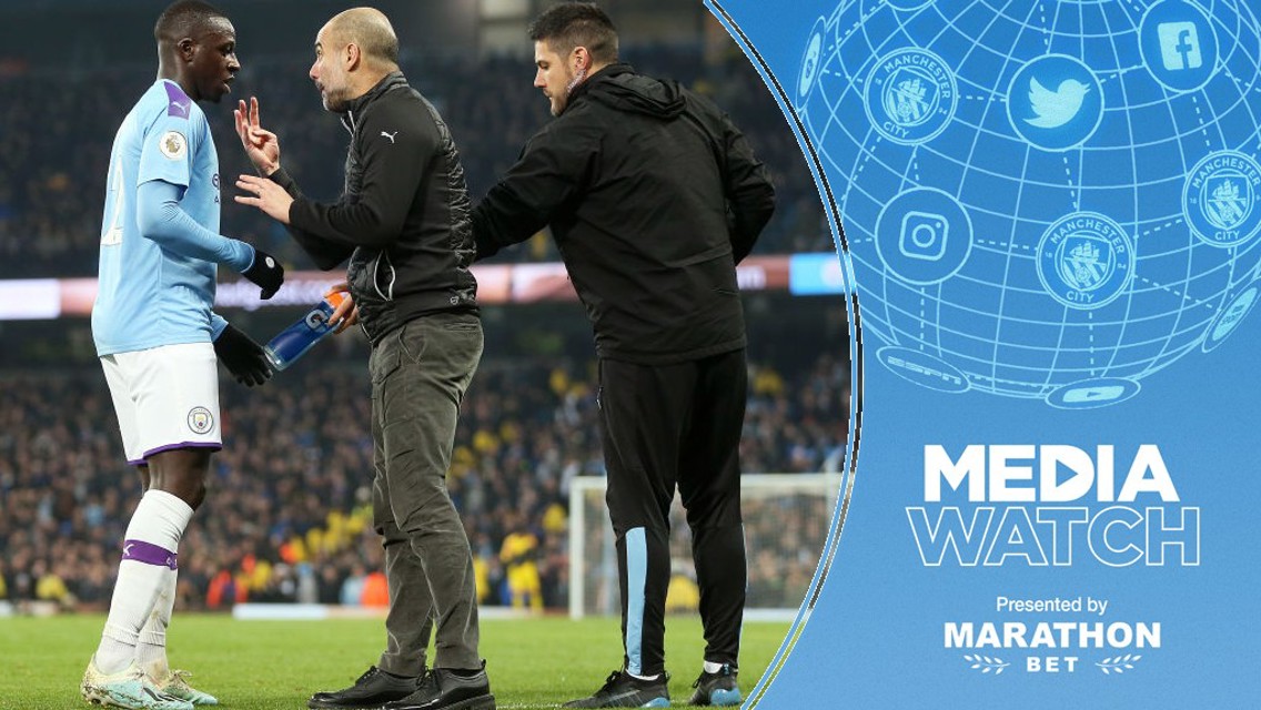 TALKING TACTICS: Pep Guardiola's decision to play thee at the back against Everton has been praised in the media.