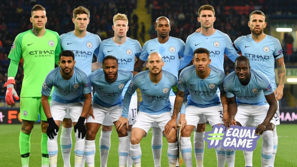 SQUAD GOALS : The City starting eleven line up prior to kick-off at the Metalist Stadium in Kharkiv