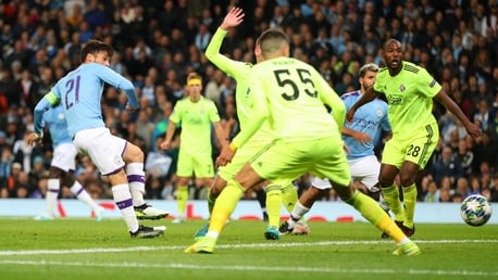 ALMOST IN: David Silva narrowly misses from close range