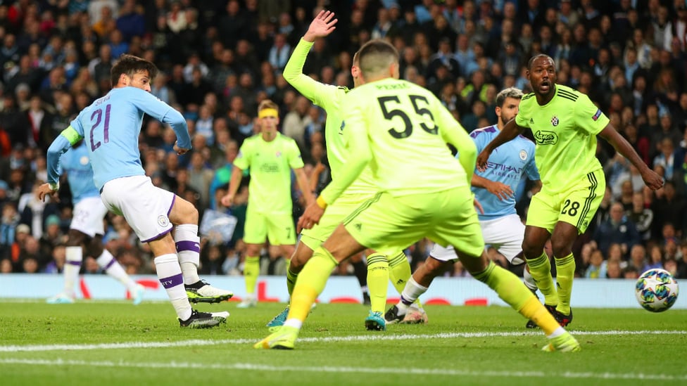 ALMOST IN : David Silva narrowly misses from close range