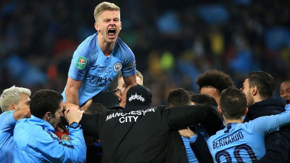 UP FOR THE CUP : Delight after another strong showing against Chelsea, as City won the 2019 Carabao Cup.