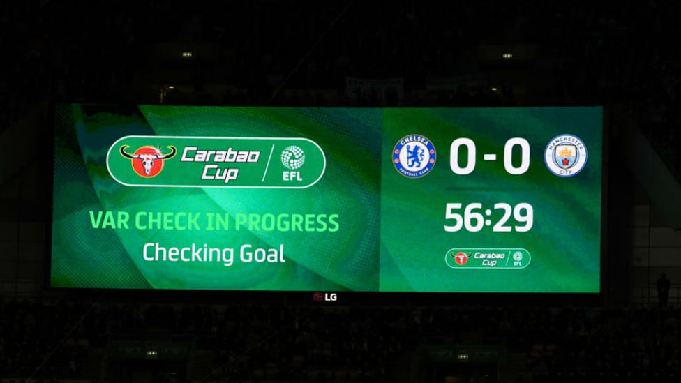 CHECK POINT : The scoreboard flashes up the VAR consultation after Sergio's second half effort