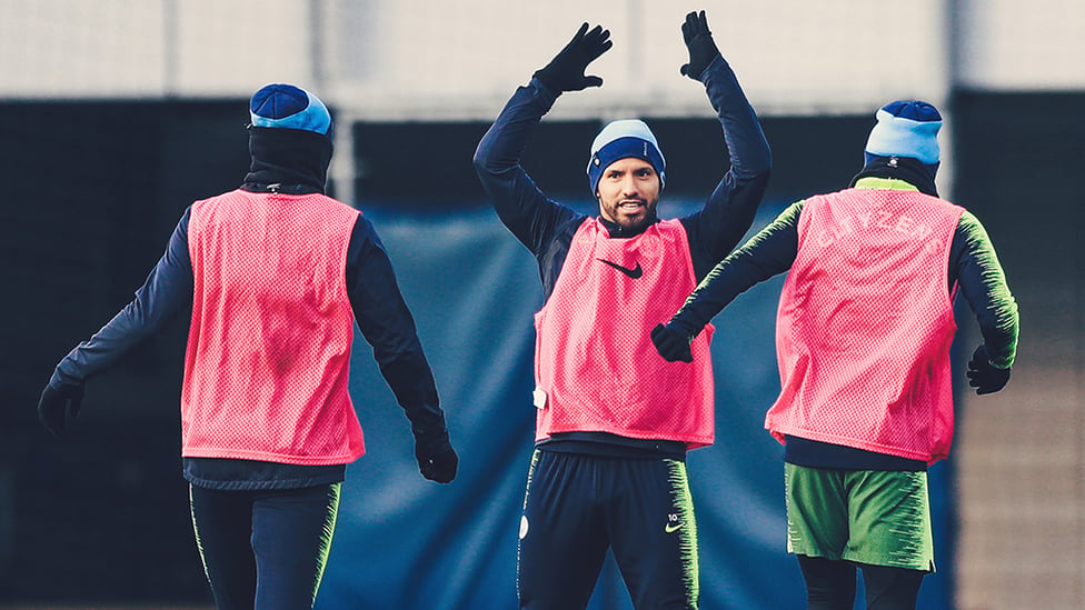 HANDS UP : Aguero ready for our clash against the Saints.