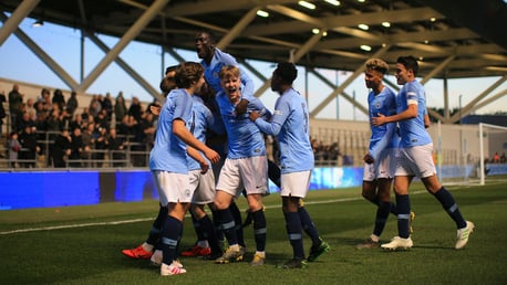 GOAL STRIKE: The City players celebrate after Nabil Touaizi's first half opener