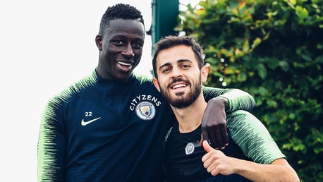 TEAM MATES: Benjamin Mendy and Bernardo pose for a picture!