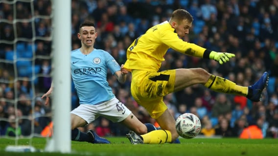 GOLDEN BOY: Phil Foden beats Marek Rodak to score his first senior goal on home soil