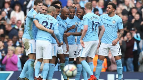 Manchester City 7-2 Stoke City 2017 group celebration.