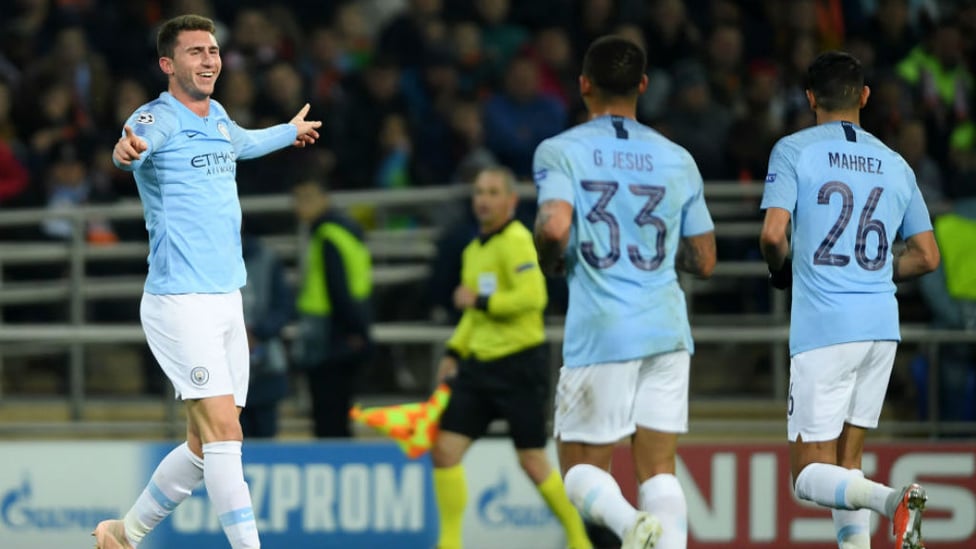 LAPPING IT UP!! Aymeric Laporte is all smiles after his goal