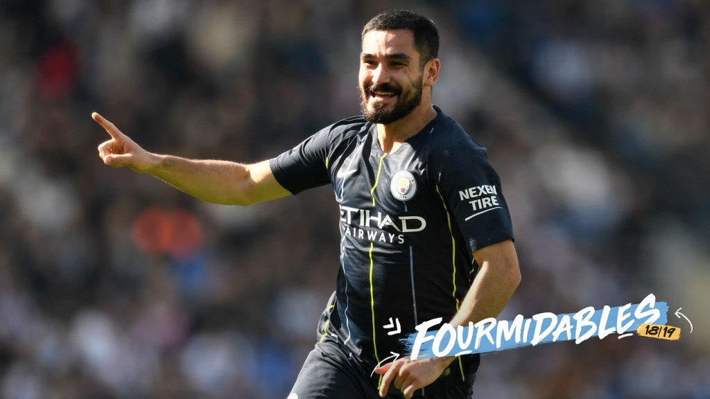 FOURMIDABLE: Ilkay Gundogan celebrates at Brighton.