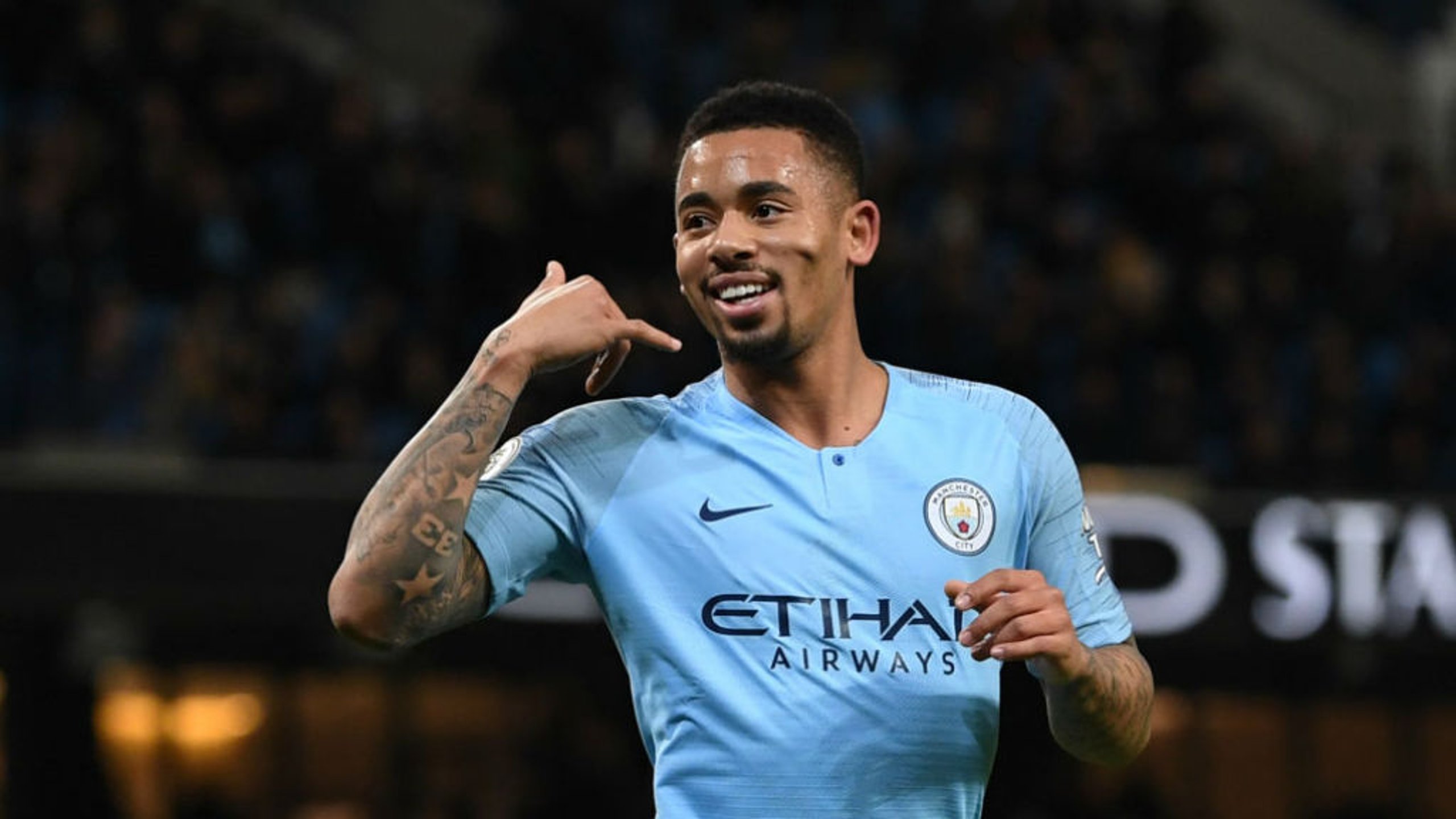 THE BOY ON FIRE: Gabriel Jesus celebrates scoring the opener against Wolves