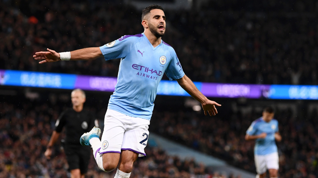 MAHREZ MASTERCLASS: The Algerian wheels away in celebration