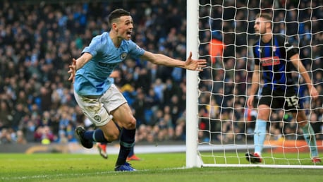 MAGIC MOMENT: Phil Foden celebrates his first senior goal at the Etihad