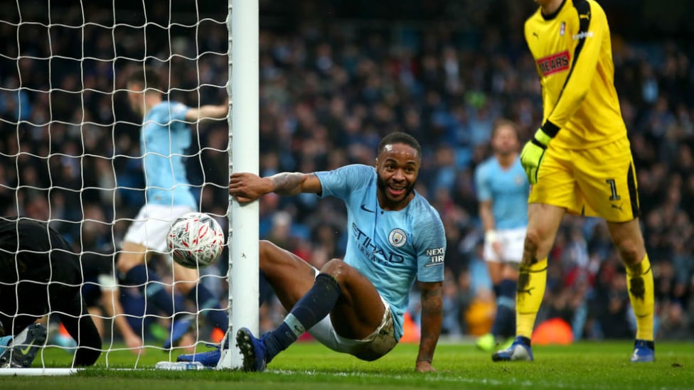 THREE CHEERS : Raheem Sterling starts to celebrate after Semi Ajayi's own goal put us 3-0 ahead