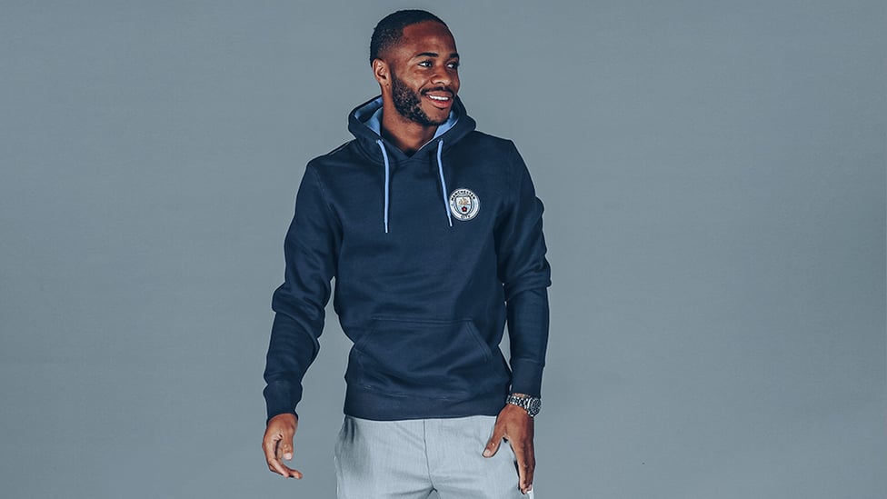 LOOKING SHARP : Raheem looks the part in a City hoodie after penning his contract extension