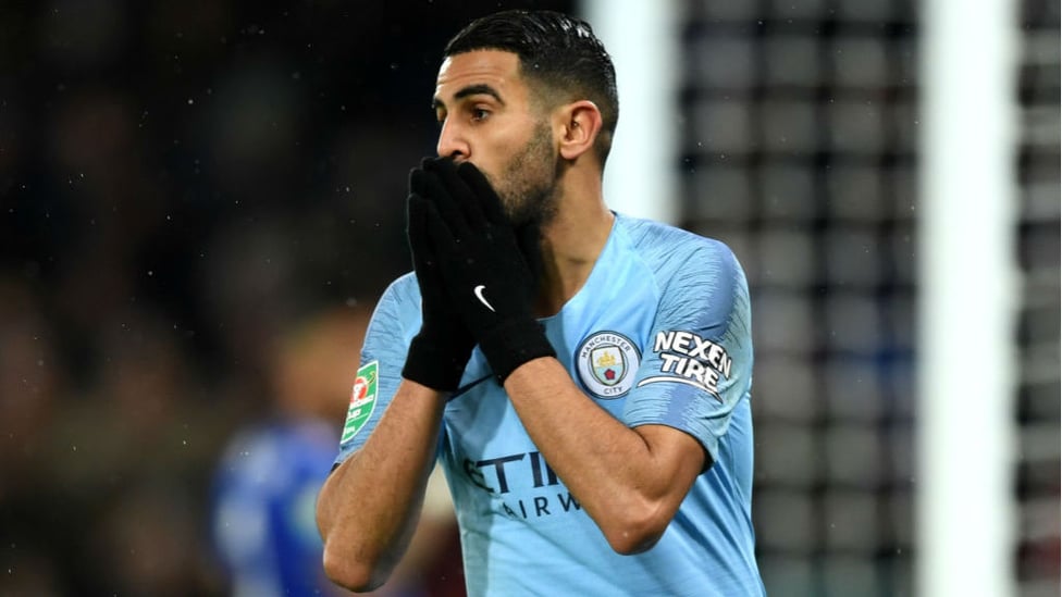 HOW DID THAT MISS? Riyad Mahrez can't believe it after his shot just goes wide