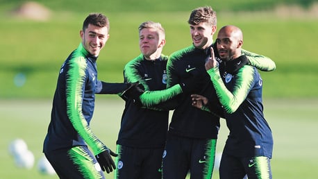 SQUAD GOALS: Aymeric Laporte, Oleksandr Zinchenko, John Stones and Fabian Delph get in the Halloween groove!