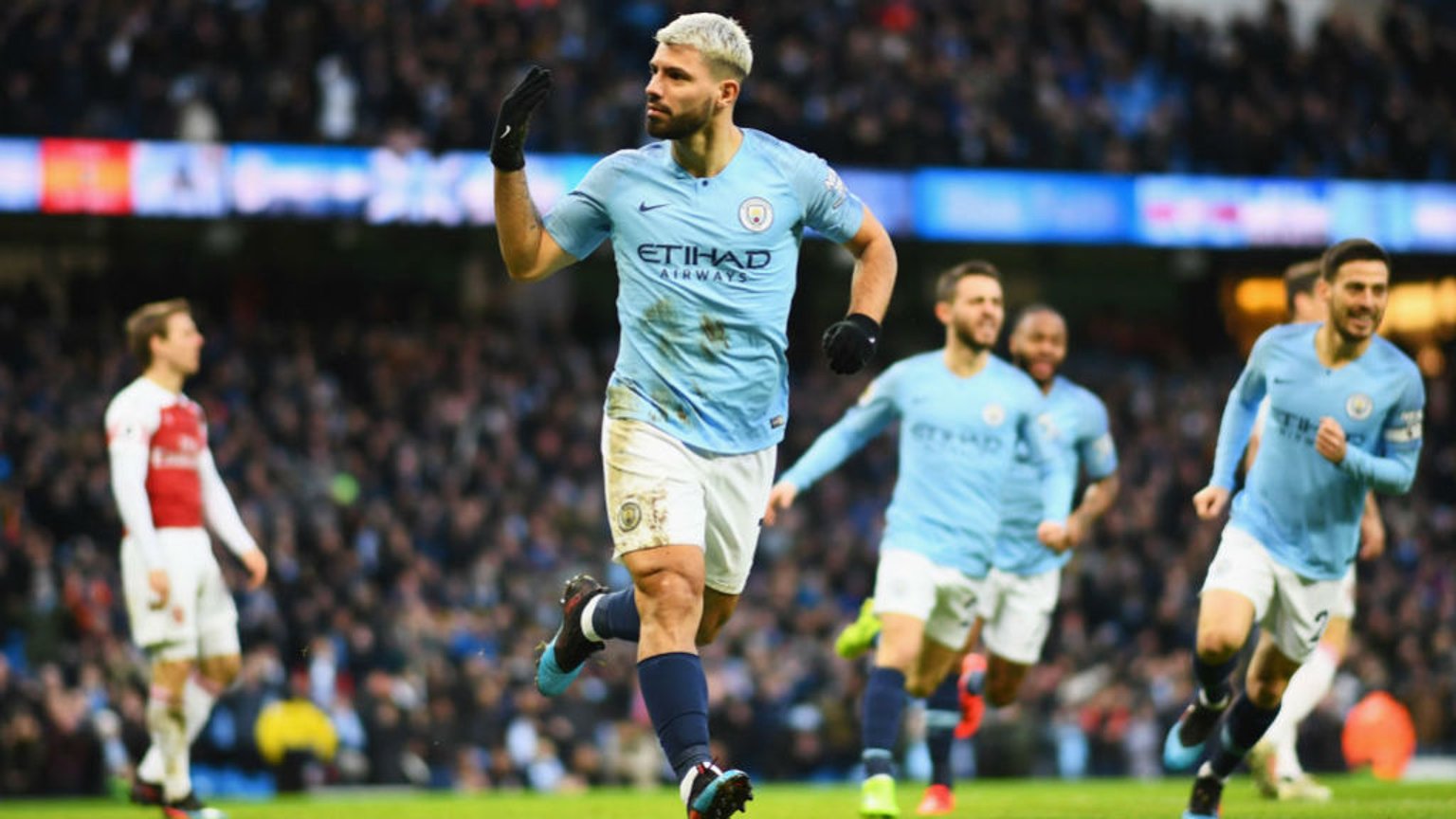 FIRE STARTER: Sergio Aguero heads City into the lead after just 50 seconds.