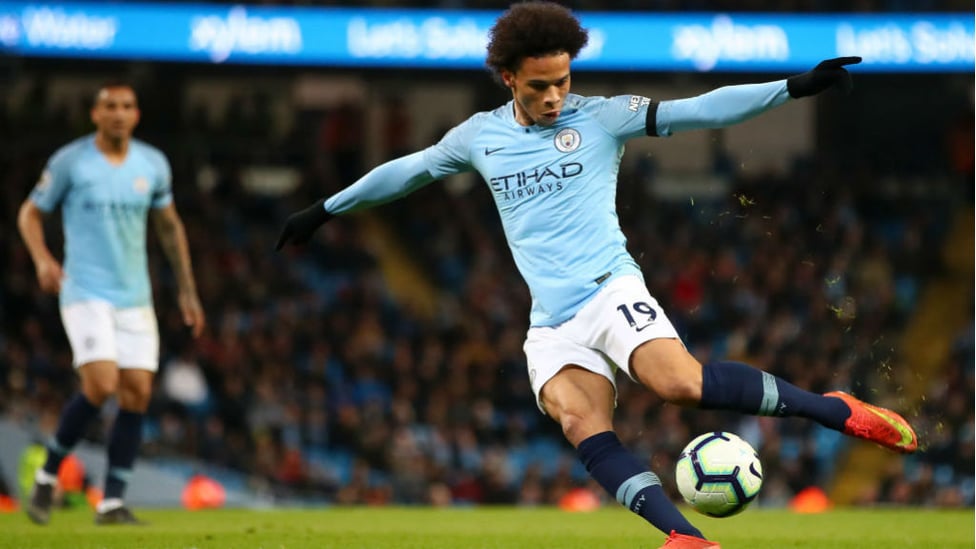 DOUBLE DELIGHT : Leroy Sane cracks home our second goal on the stroke of half-time