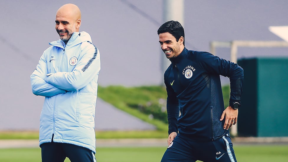 WATCHING BRIEF : Pep Guardiola and Mikael Arteta like what they see!