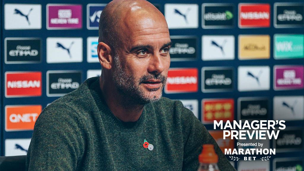 THE BOSS: Pep Guardiola speaks to journalists before City's game against Aston Villa.