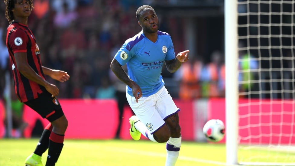 STERLING RECORD : Raheem scored his 11th goal in 10 games against the Cherries to double our lead.