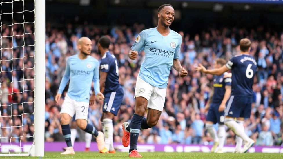 COOL AS YOU LIKE : Sterling is delighted with his goal