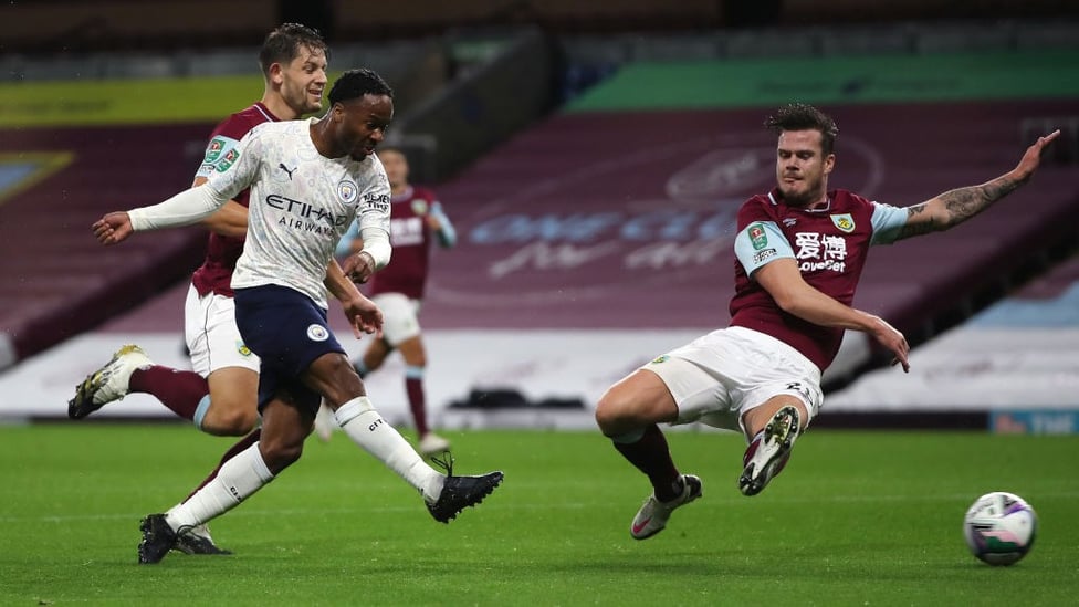 FRONT FOOT : Raheem Sterling fires an early chance towards goal.