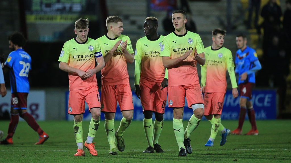 LEARNING CURVE: Tommy Doyle and his Under-21 team mates applaud the travelling City fans following our EFL Trophy loss to Scunthorpe United