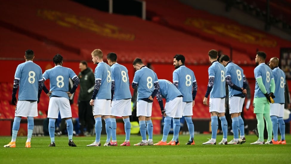 FITTING TRIBUTE: The team step out onto the pitch wearing Colin Bell's famous number 8 shirt