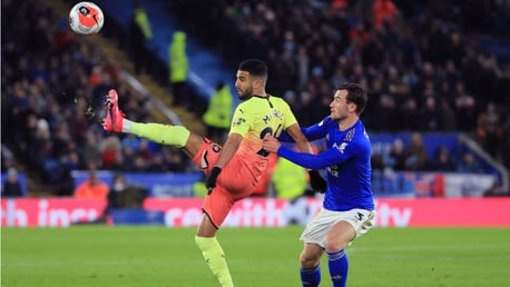 UP AND AT 'EM: Riyad Mahrez takes on former team-mate Ben Chilwell